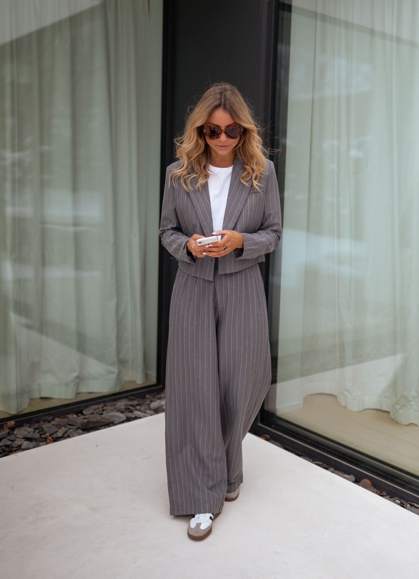 Grey Striped Linnel Pants