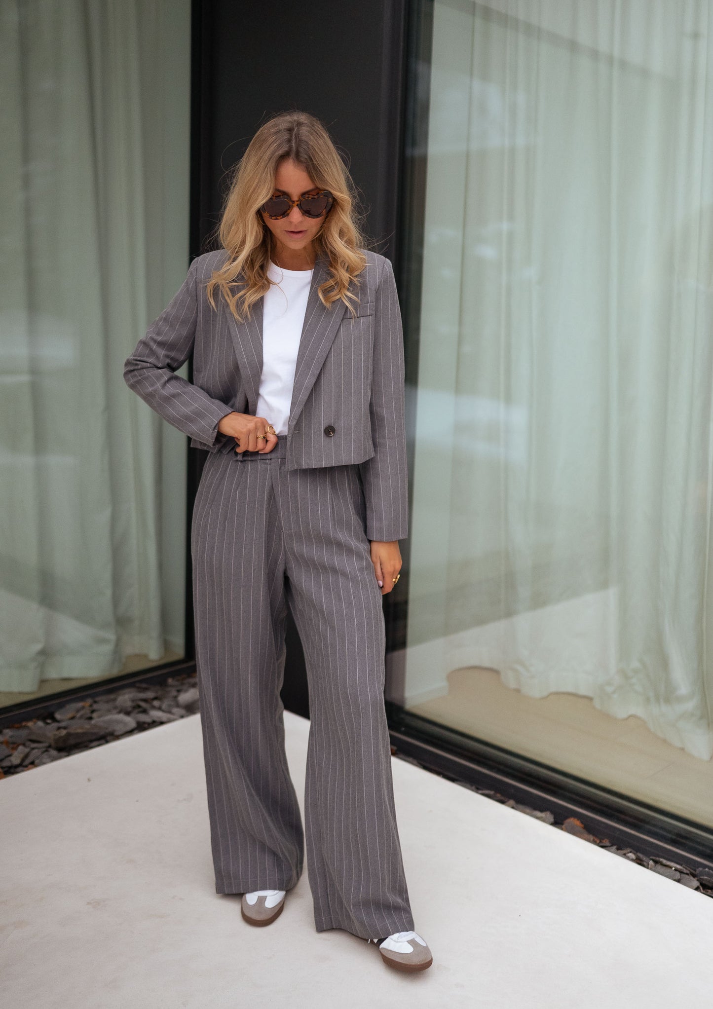 Grey Striped Linnel Pants