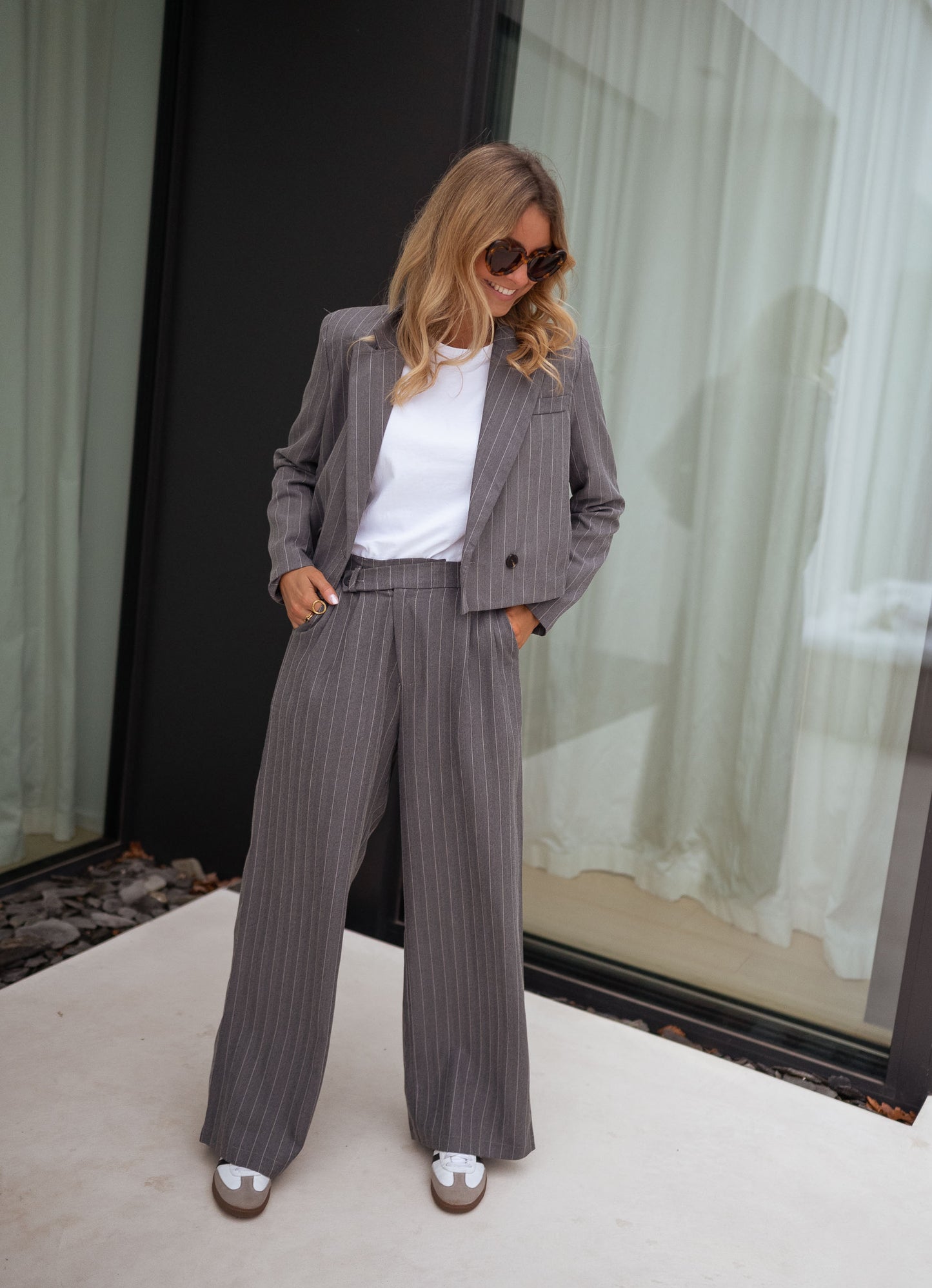 Grey Striped Linnel Pants