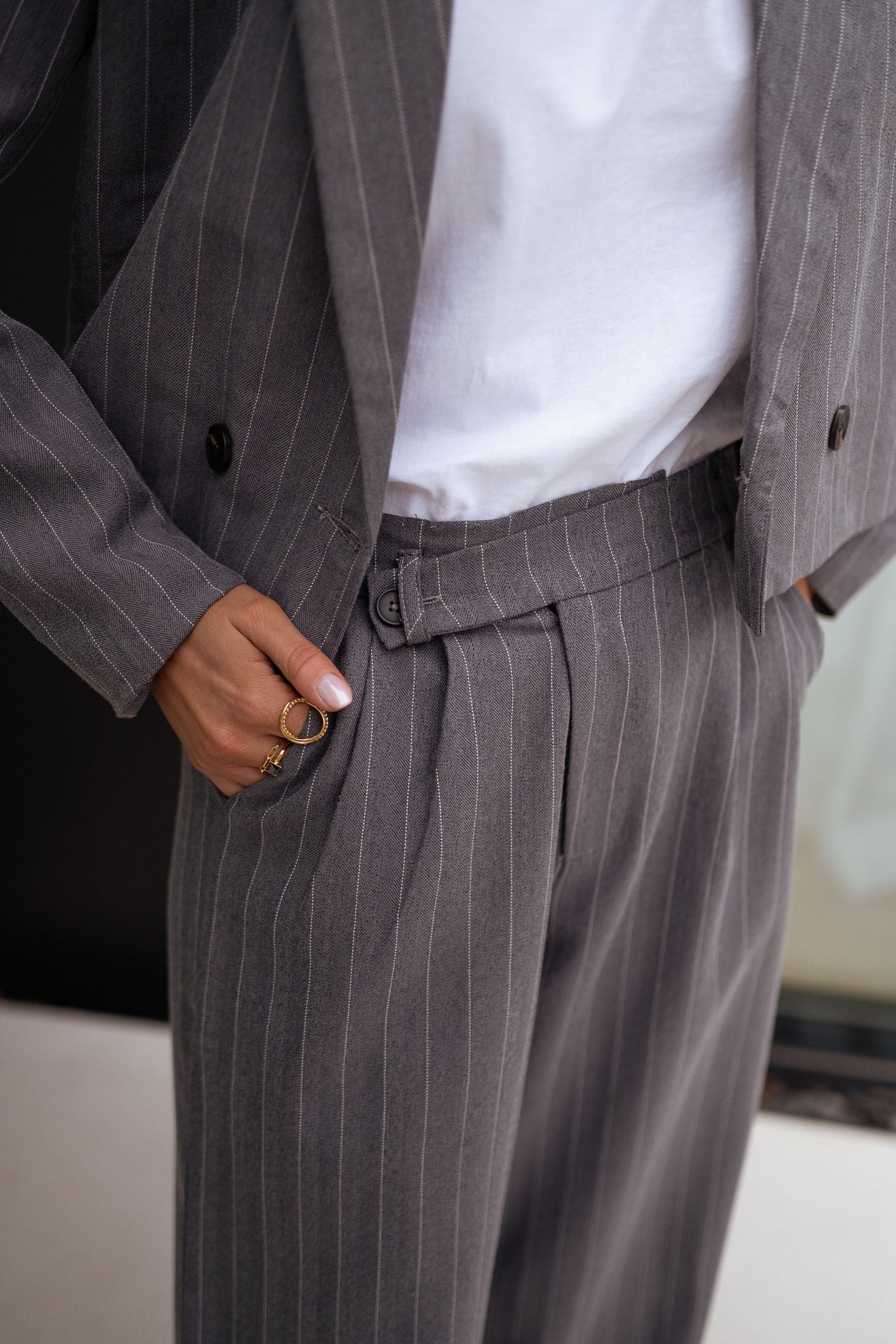 Grey Striped Linnel Pants