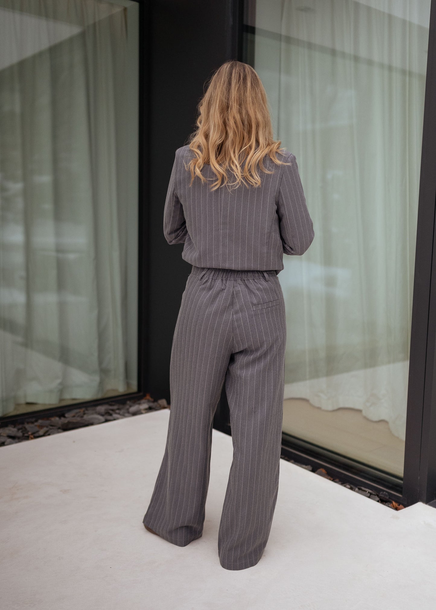 Grey Striped Linnel Pants