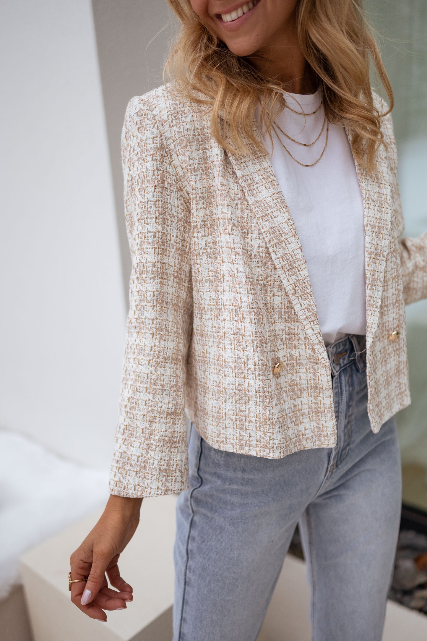 Ecru and Beige Tweed Amanda Jacket