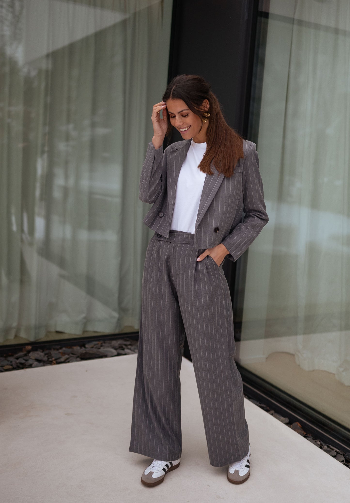 Grey Striped Linnel Pants