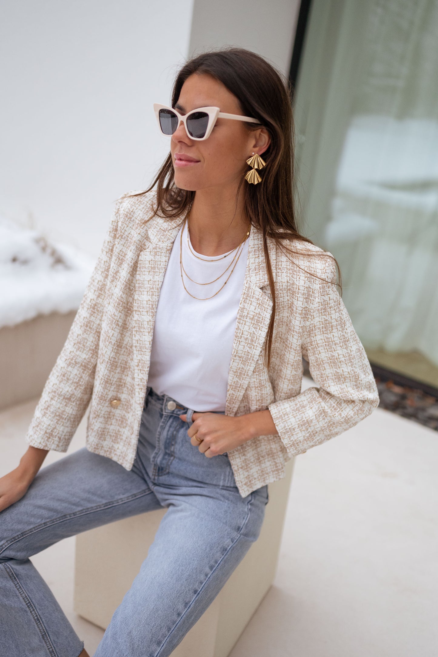 Ecru and Beige Tweed Amanda Jacket