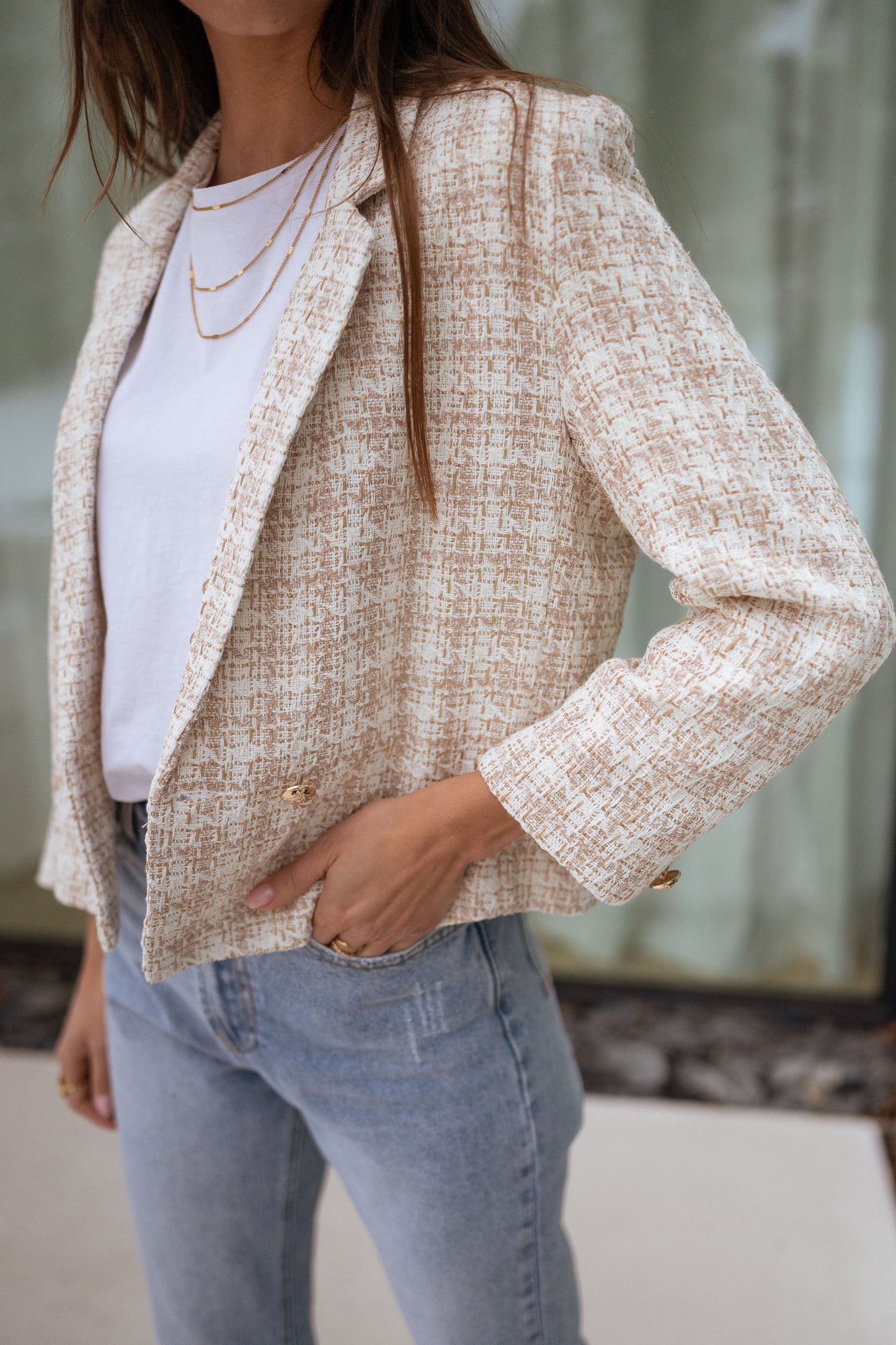 Ecru and Beige Tweed Amanda Jacket