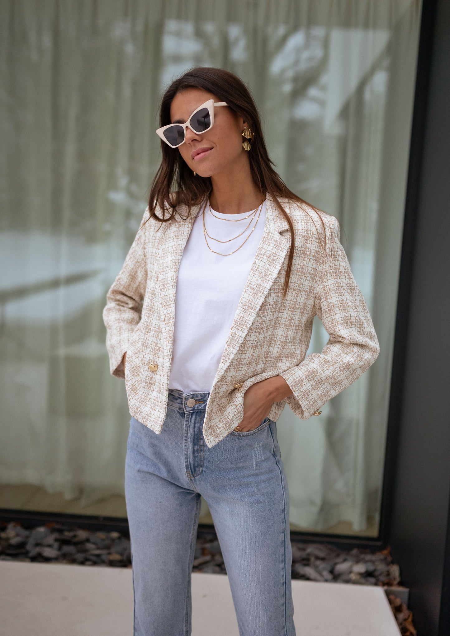 Ecru and Beige Tweed Amanda Jacket