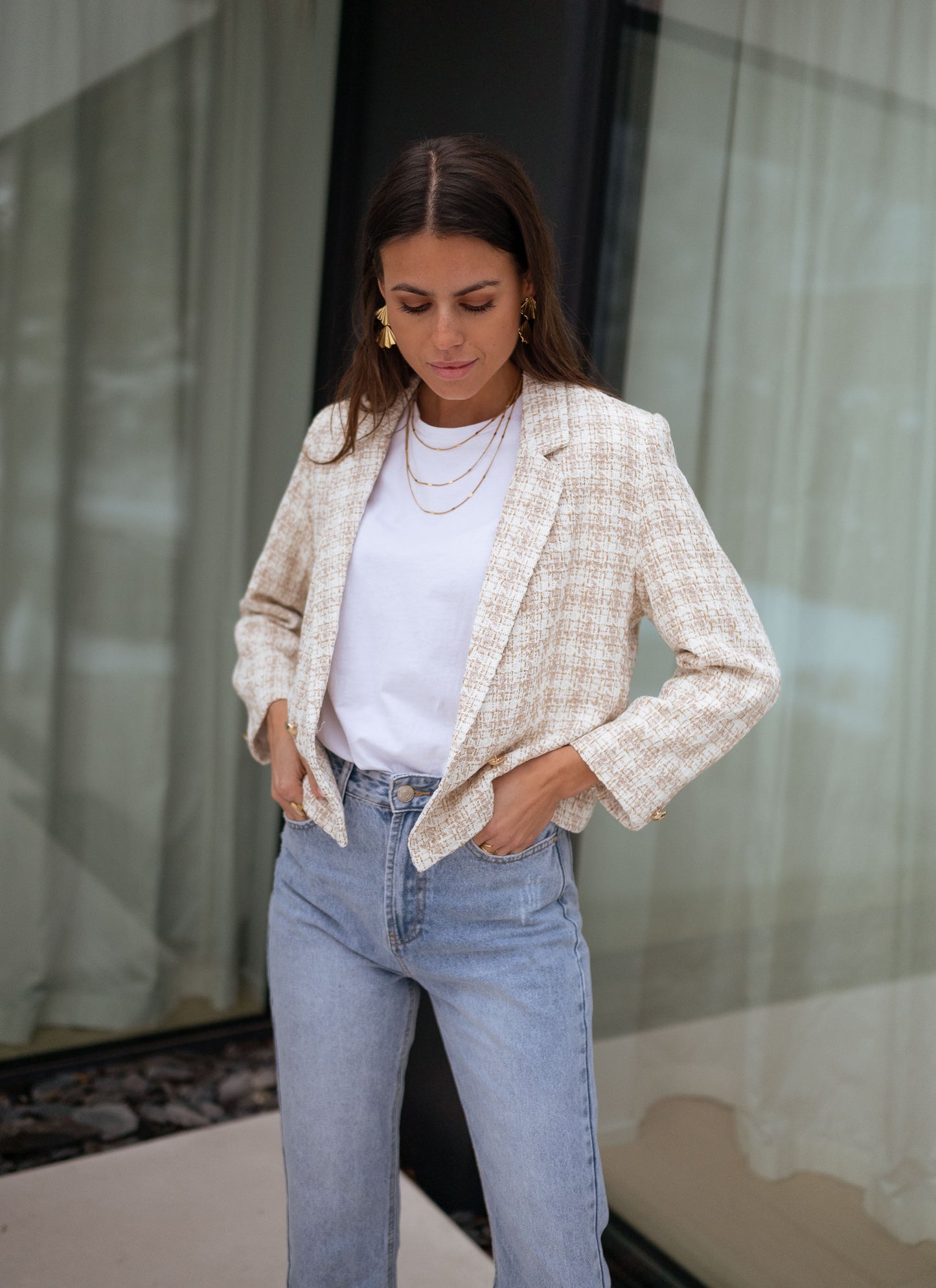 Ecru and Beige Tweed Amanda Jacket