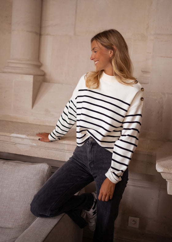 Ecru and Black Striped Manou Sweater