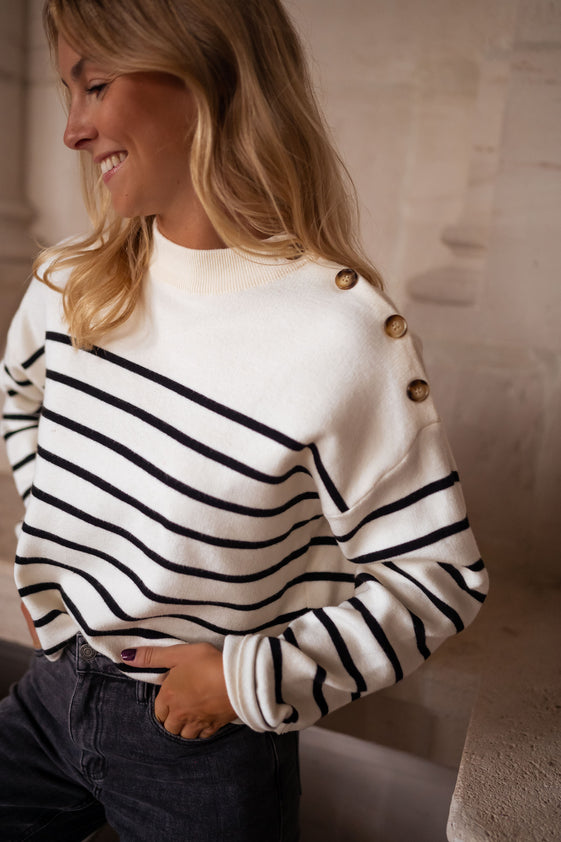 Ecru and Black Striped Manou Sweater