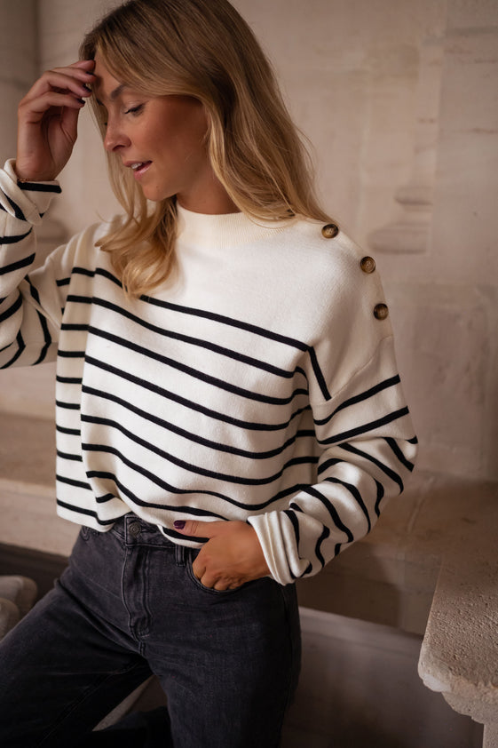 Ecru and Black Striped Manou Sweater