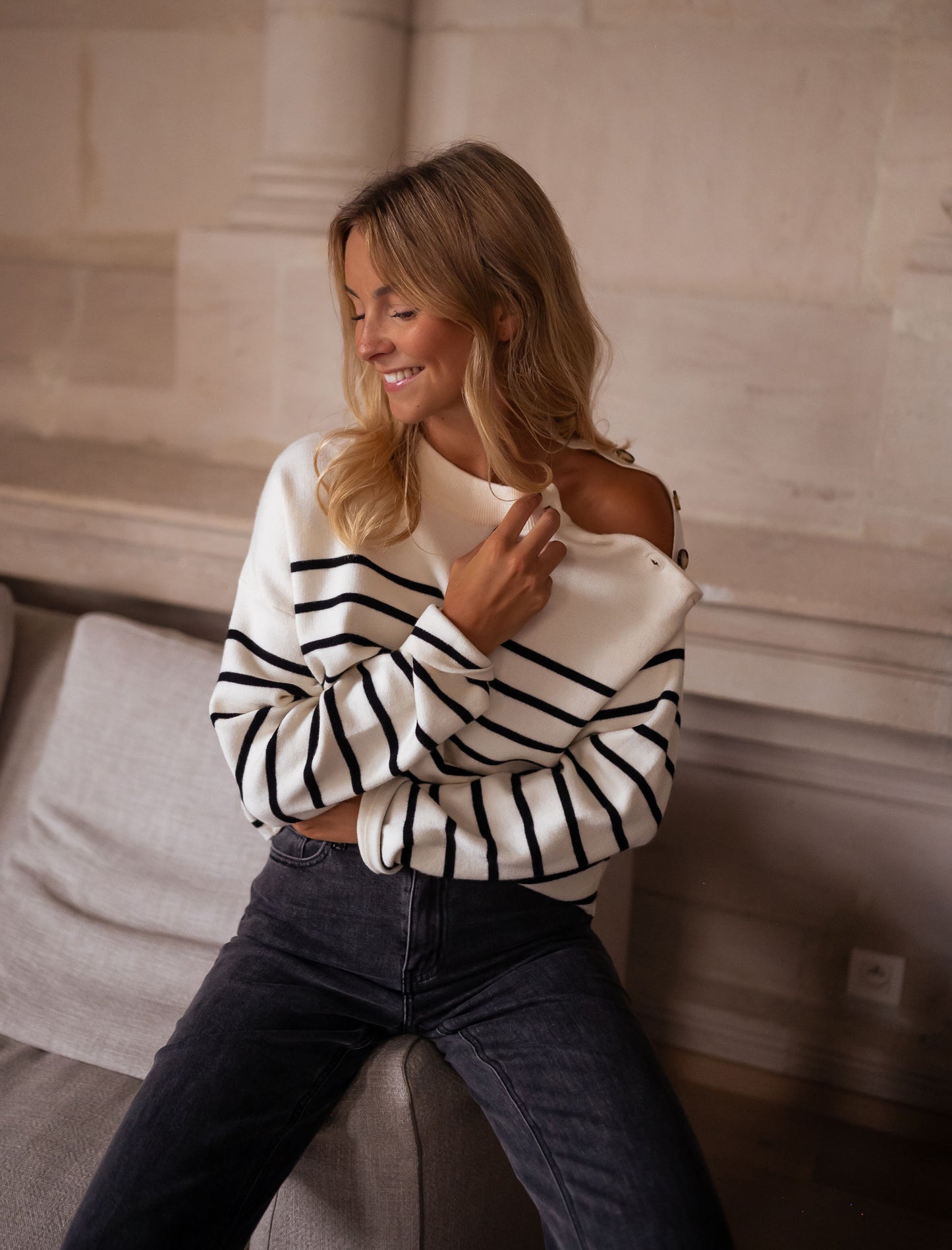 Ecru and Black Striped Manou Sweater