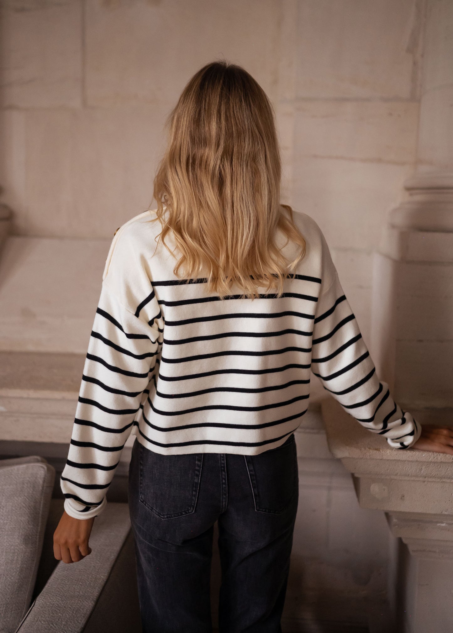 Ecru and Black Striped Manou Sweater