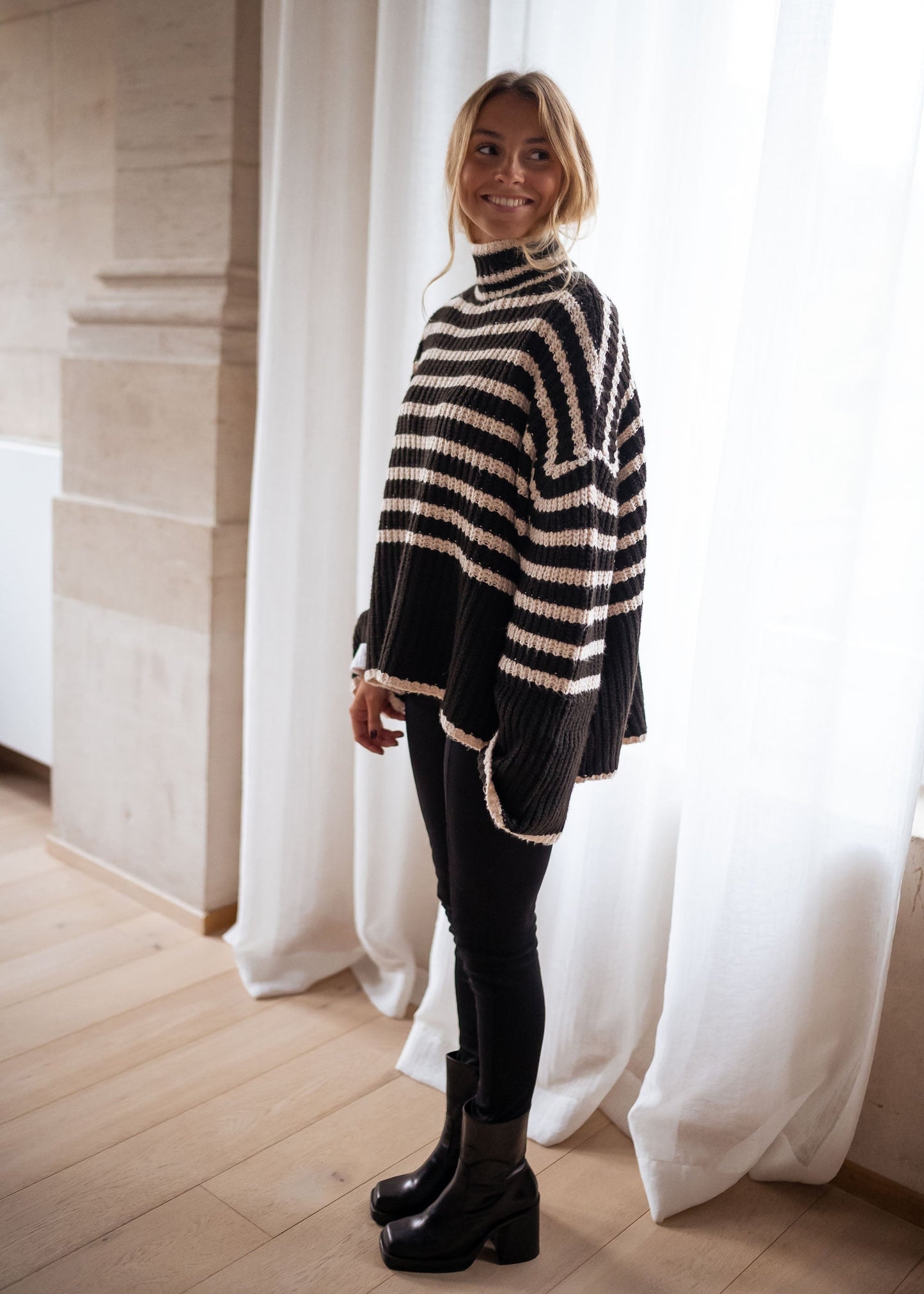 Black and Ecru Striped Genna Sweater