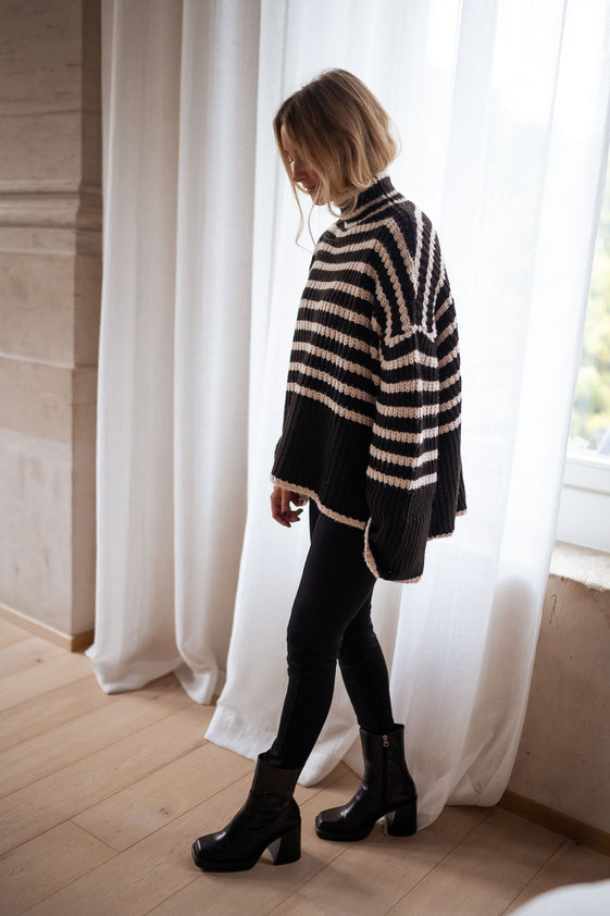 Black and Ecru Striped Genna Sweater