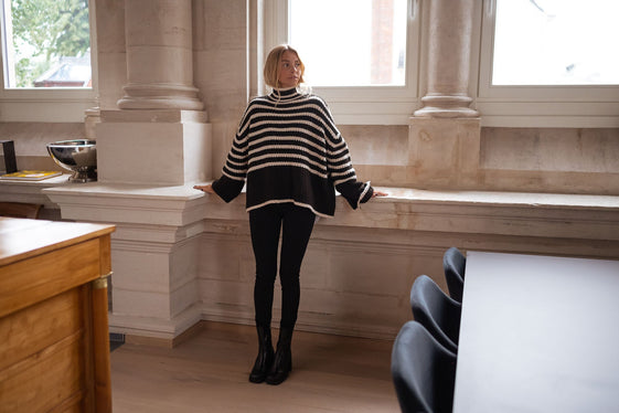 Black and Ecru Striped Genna Sweater