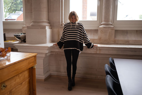 Black and Ecru Striped Genna Sweater