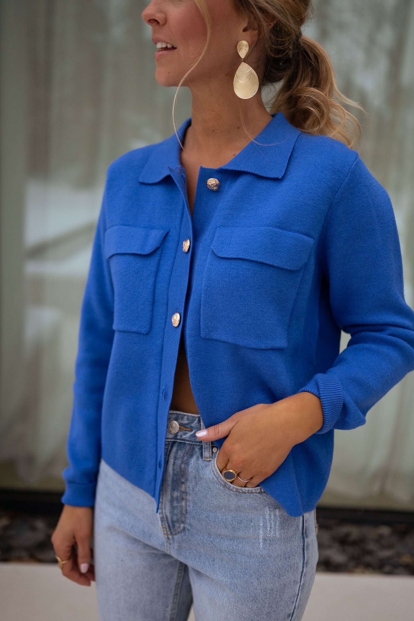 Jeans Royal Blue Jumper Womens Uk Outfit Long Blue Cardigan Womens