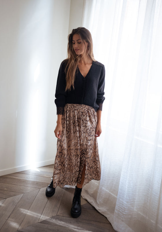 Chocolate Snake Print Rosalie Skirt