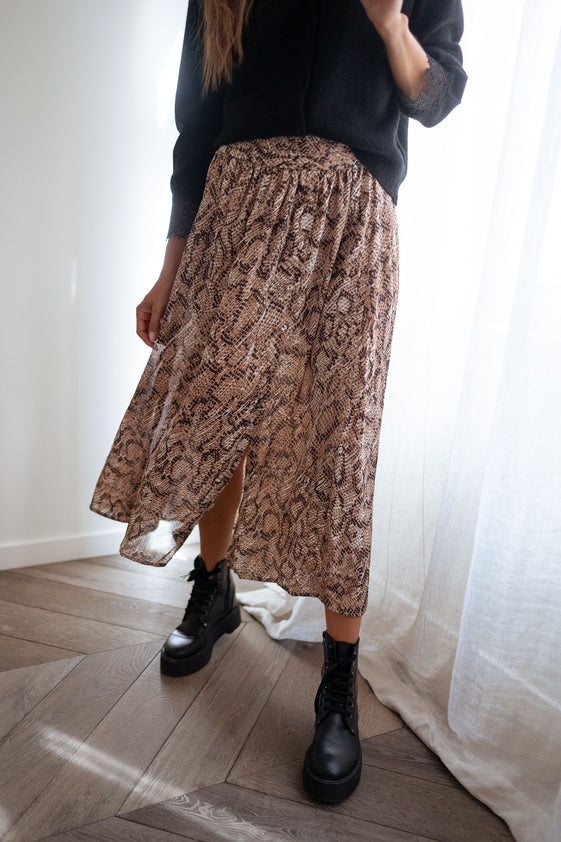 Chocolate Snake Print Rosalie Skirt