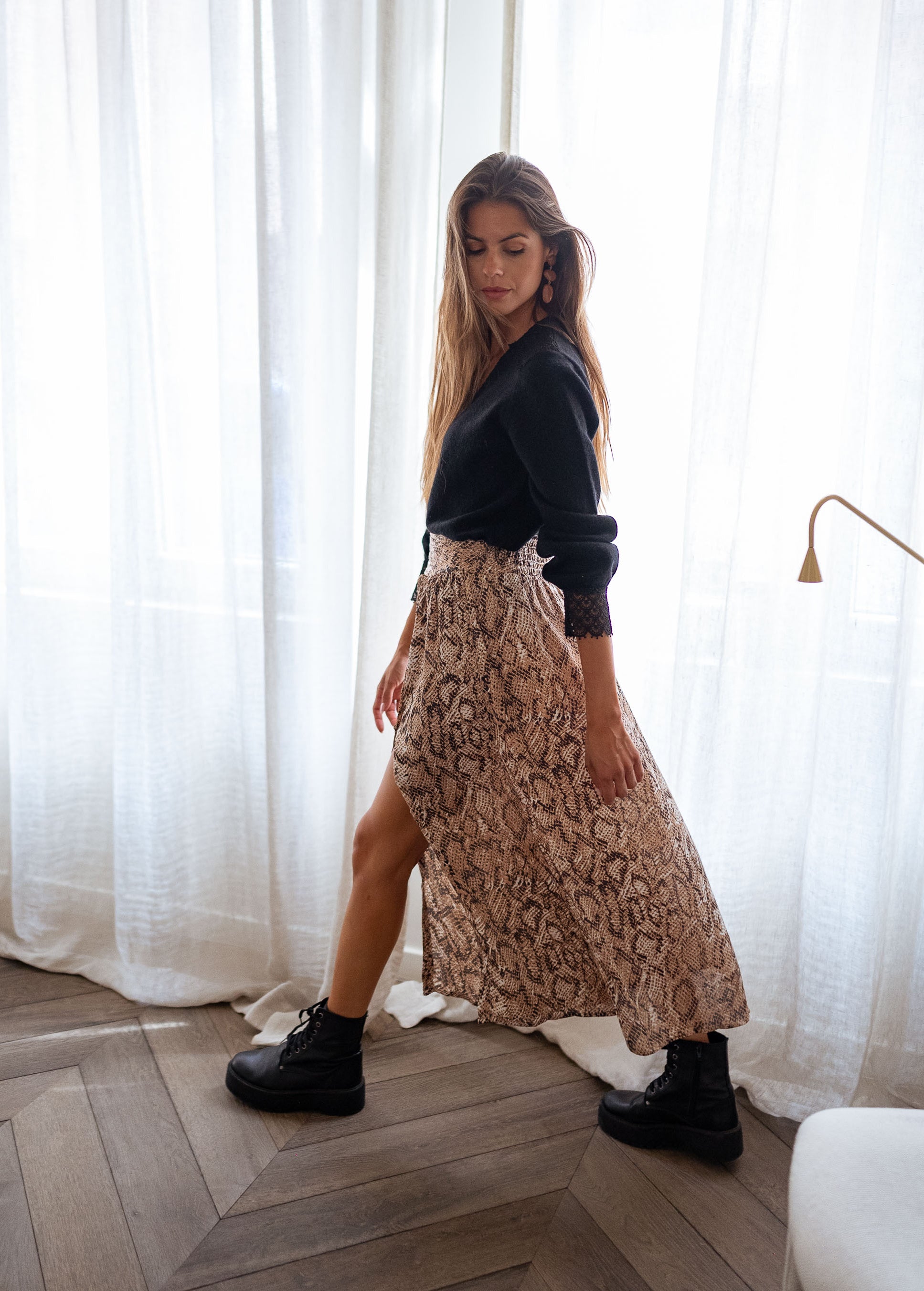 Chocolate Snake Print Rosalie Skirt