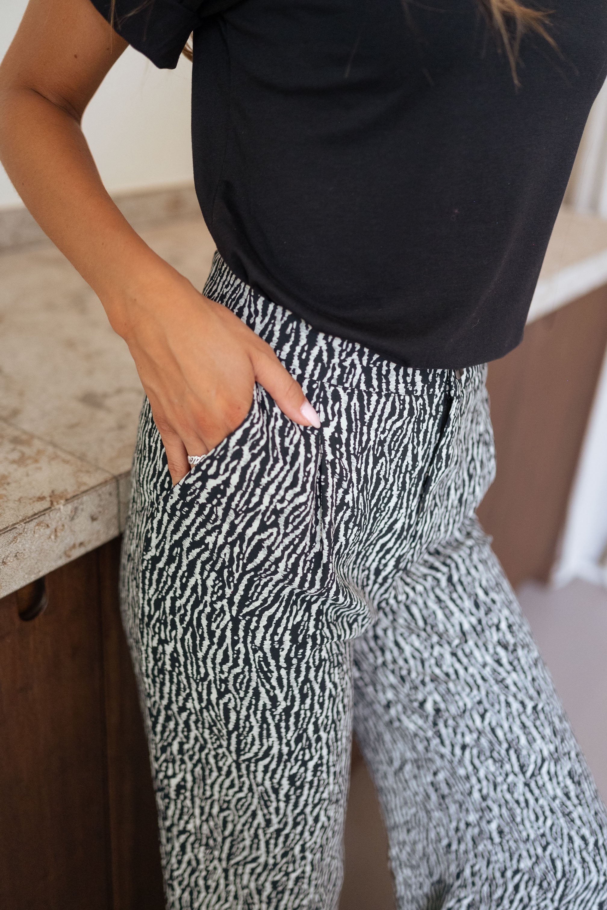 Black and Ecru Trent Zebra Pants