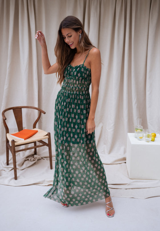 Green Patterned Opera Dress