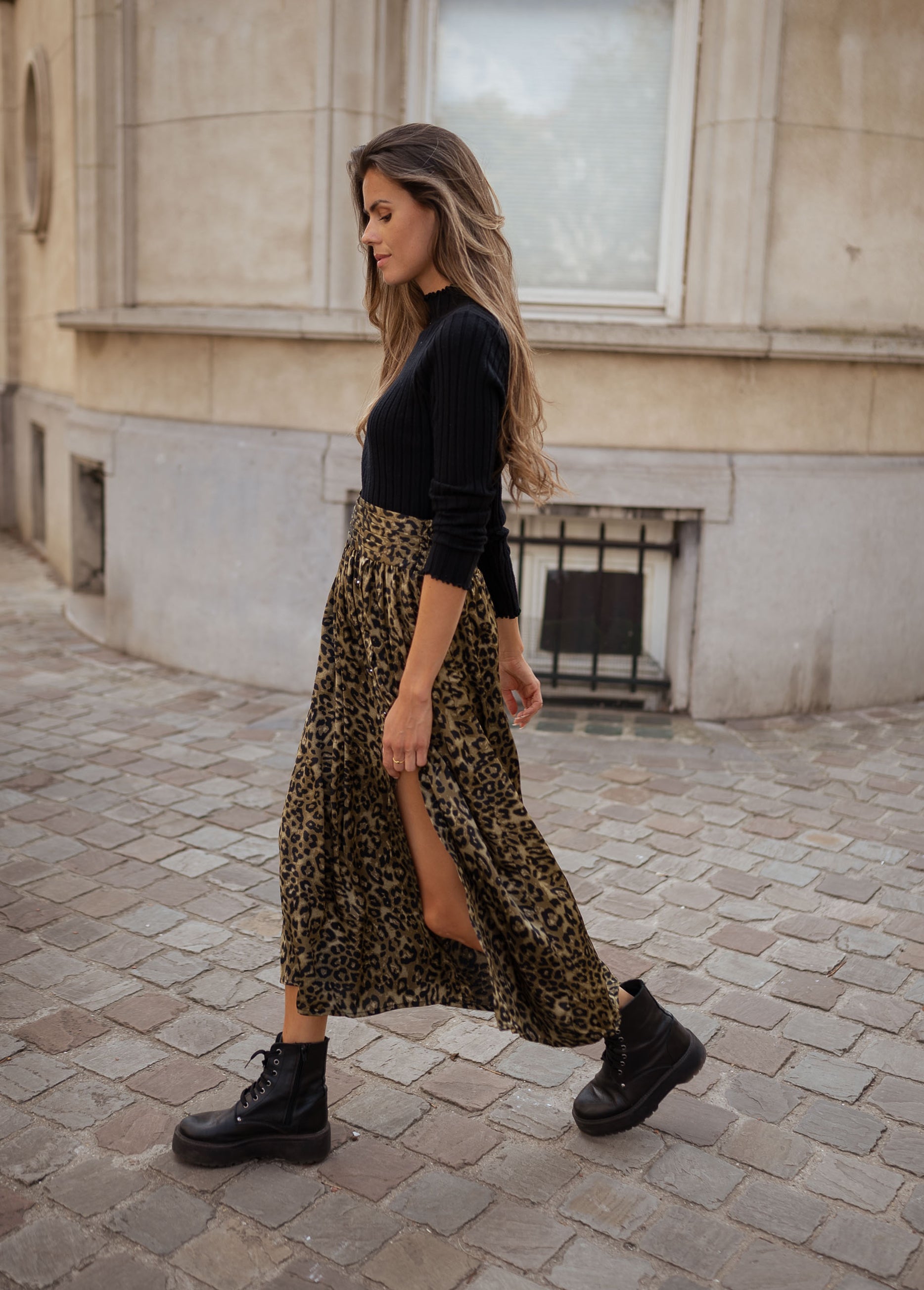 Khaki Leopard Print Rosalie Skirt