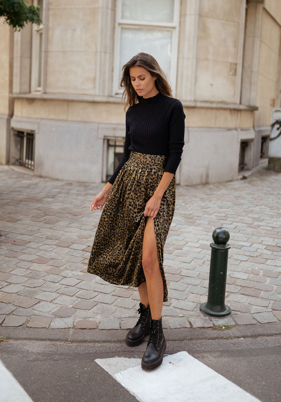 Khaki Leopard Print Rosalie Skirt