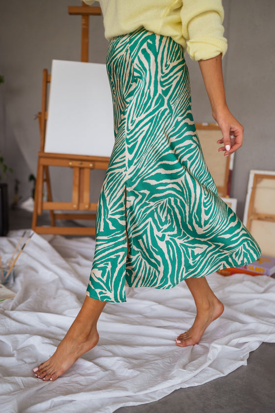 Green and Ecru Sax Zebra Print Skirt