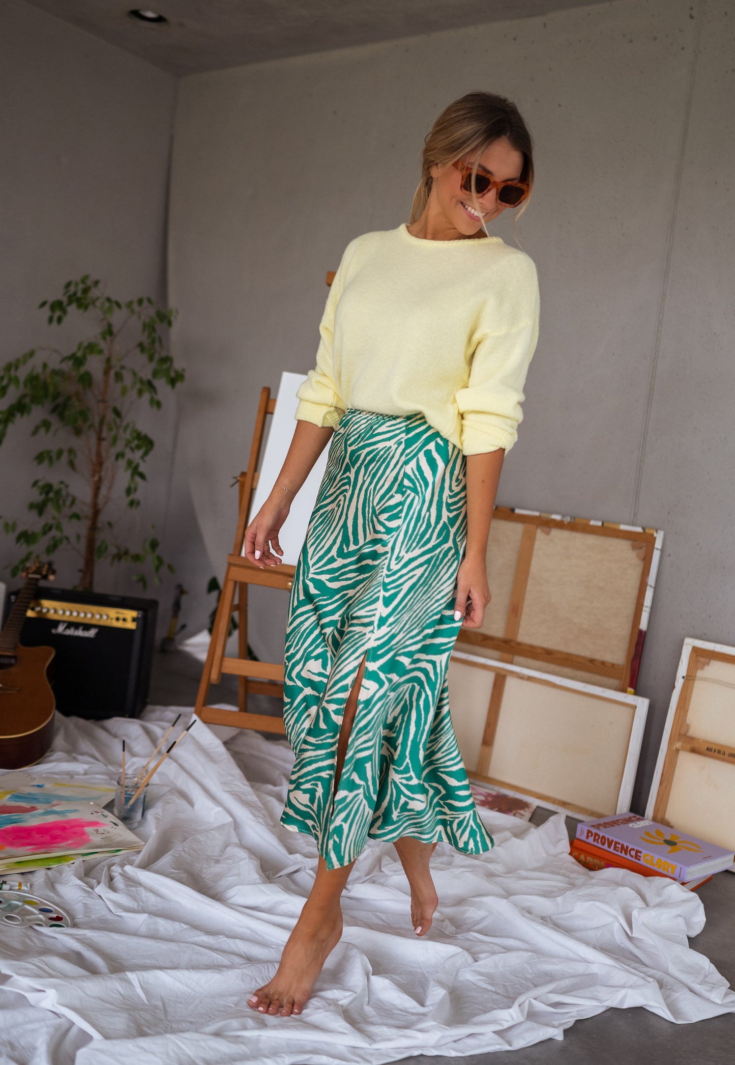 Green and Ecru Sax Zebra Print Skirt