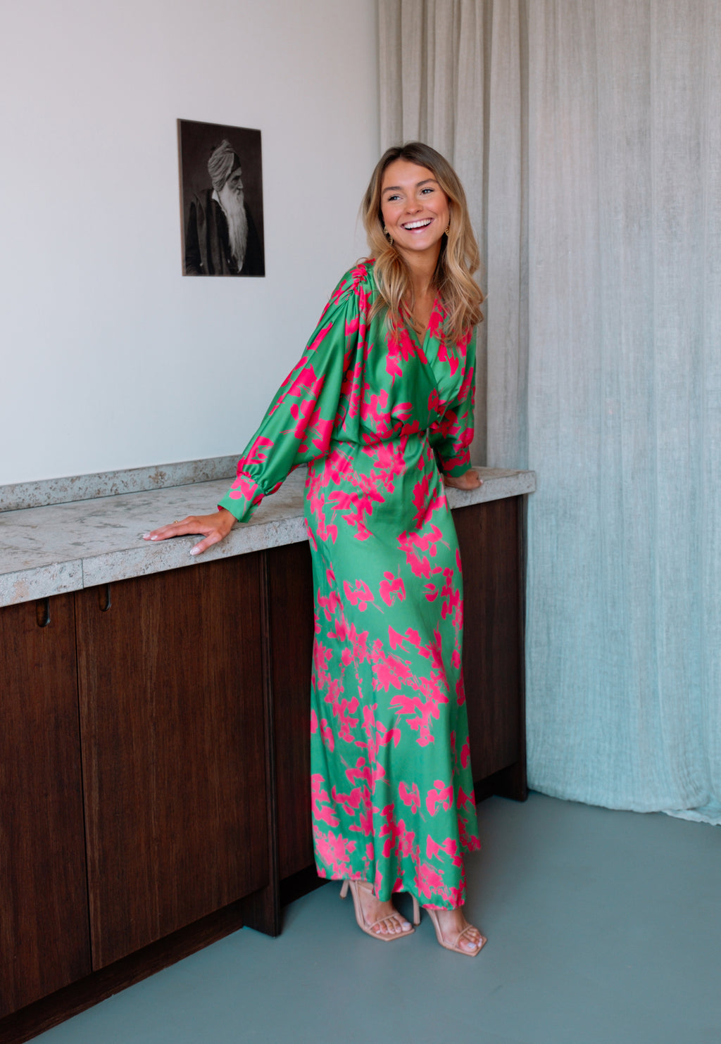 pink with green dress Pink/Green-Color Block Fluttered Sleeve Dress FINAL SALE NO EXCHANGES FOR REFUNDS